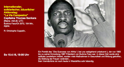 Internationaler, solidarischer, bäuerlicher Aktionstag: "La Via Campesina" Berlin, Regenbogen Kino, So 10.4.16, 19:00 Uhr
