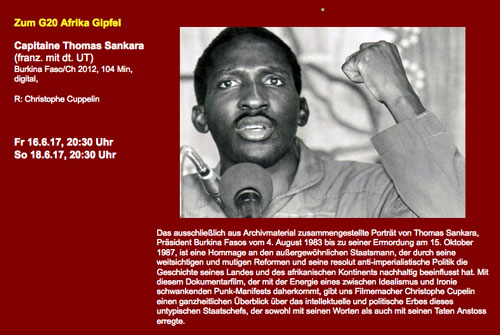Zum G20 Afrika Gipfel regenbogenKINO, Berlin-Kreuzberg, Deutschland, 16.-18. Juni 2017
