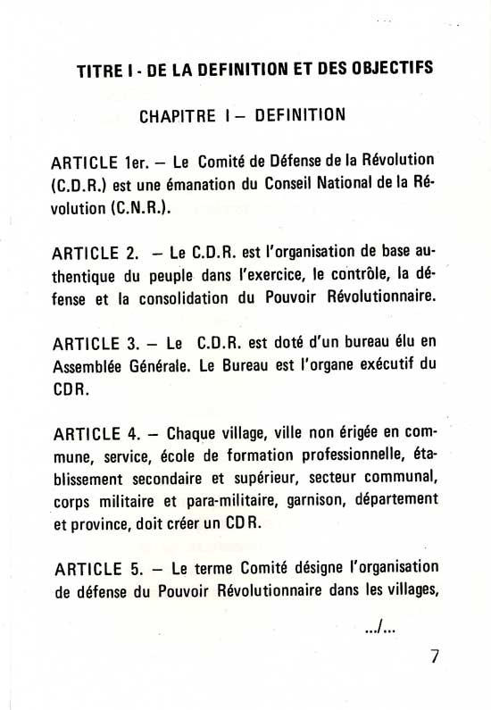  "Statut général des Comités de Défense de la Révolution" Conseil National de la Révolution, Haute-Volta, 17 mai 1984