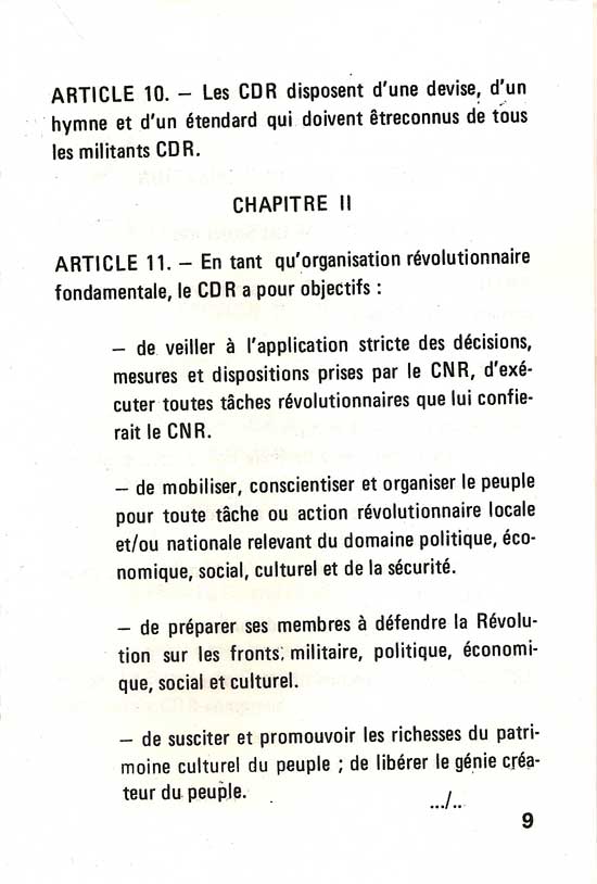  "Statut général des Comités de Défense de la Révolution" Conseil National de la Révolution, Haute-Volta, 17 mai 1984