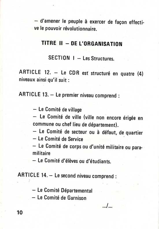  "Statut général des Comités de Défense de la Révolution" Conseil National de la Révolution, Haute-Volta, 17 mai 1984