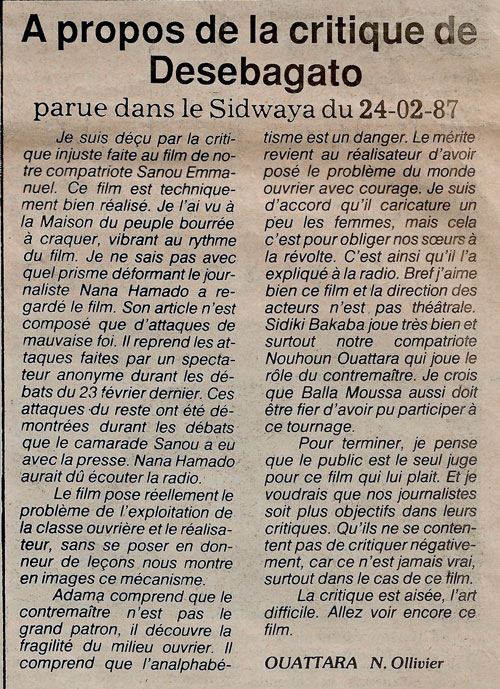 10e FESPACO  Sidwaya, N° 718, 24 février 1987 