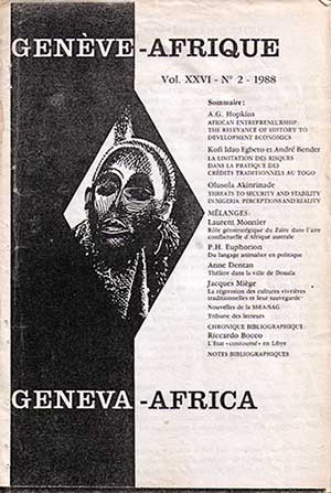 "Du langage animalier en politique" P. H. Euphorion, revue Genève-Afrique, Vol. XXVI, N° 2, 1988