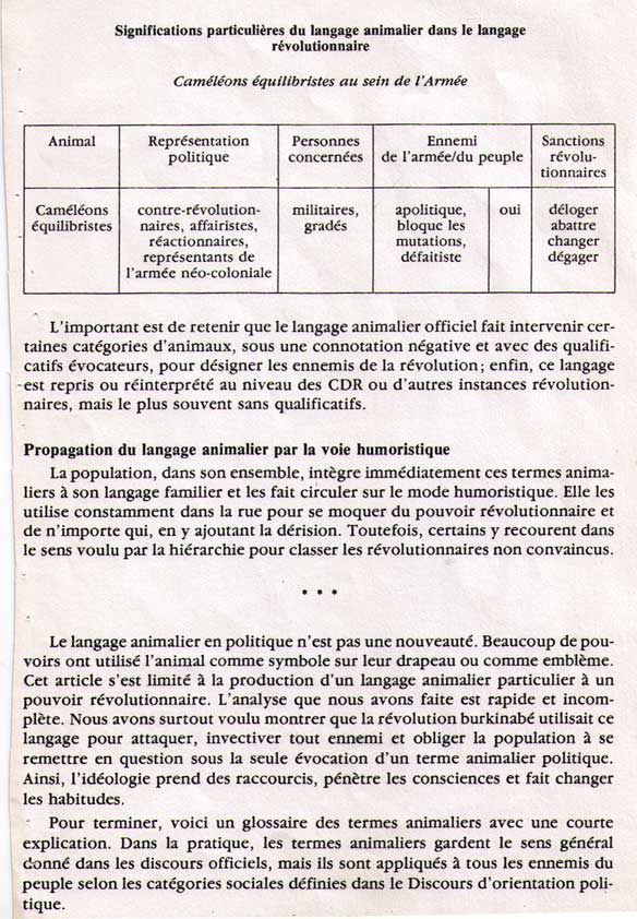 "Du langage animalier en politique" P. H. Euphorion, revue Genève-Afrique, Vol. XXVI, N° 2, 1988