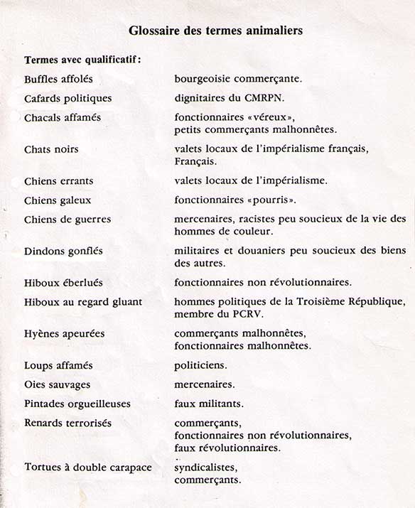 "Du langage animalier en politique" P. H. Euphorion, revue Genève-Afrique, Vol. XXVI, N° 2, 1988