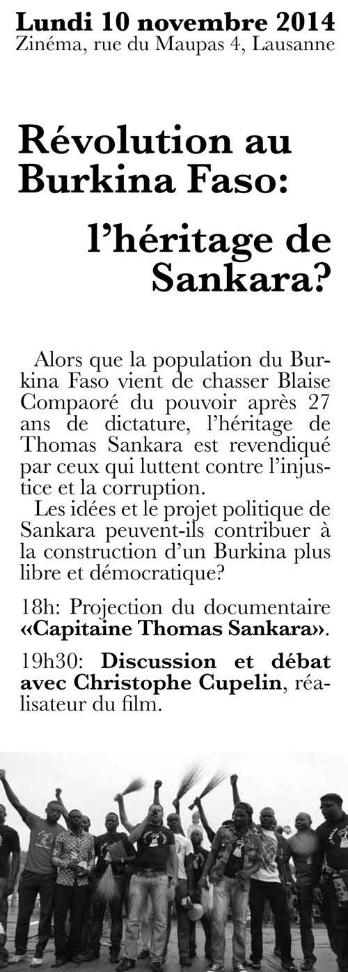 LAUSANNE Zinéma lundi 10 novembre 2014 à 18h Capitaine Thomas Sankara en présence du réalisateur Christophe Cupelin