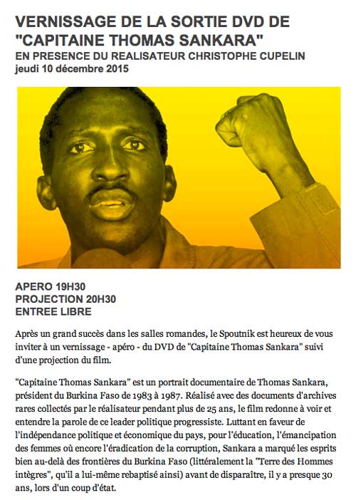 Cinéma Spoutnik, Genève, (CH) Vernissage du DVD (édition Suisse) Jeudi 10 décembre 2015 Portes • 19h30 Film • 20h30 Entrée libre