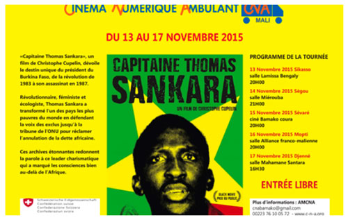Sikasso, Ségou, Sévaré, Mopti, Djenné, (Mali) Tournée régionale du film «Capitaine Thomas Sankara» 13 - 17 novembre 2015
