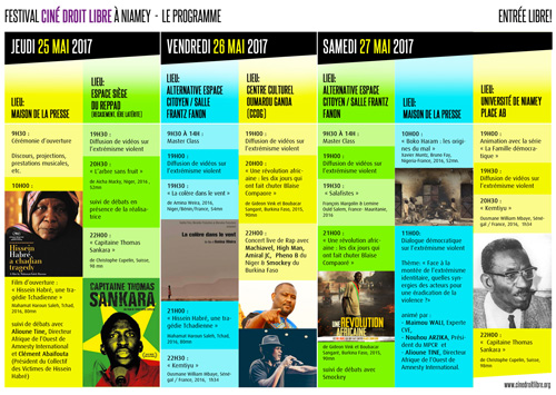 1er Festival Ciné Droit Libre à Niamey Niger, 25 - 27 mai 2017