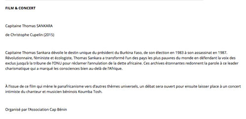 Capitaine Thomas Sankara  Salle du Môle, Genève, 7 décembre 2019, 20h
