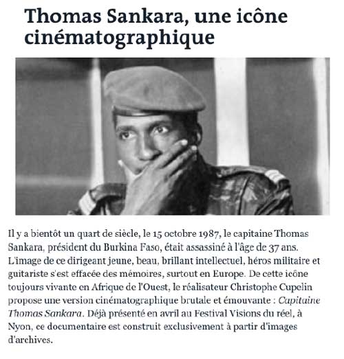 Thomas Sankara une icône cinématographique Le Monde, Thomas Sotinel, 6 août 2012