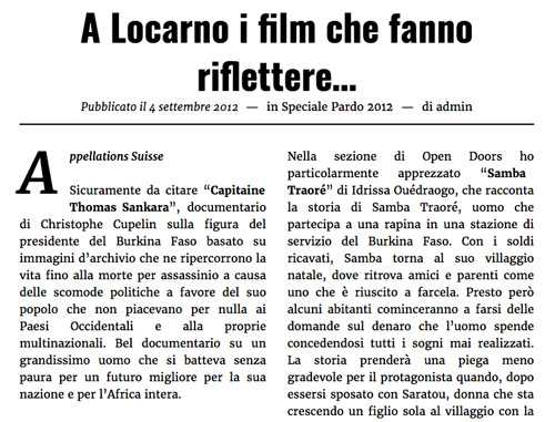 « An uncommitted film » Press News Africa, Pascal Gibert, 16 September 2012
