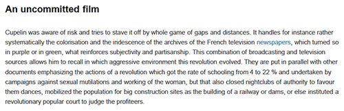 "An uncommitted film" Press News Africa, Pascal Gibert, 16 September 2012
