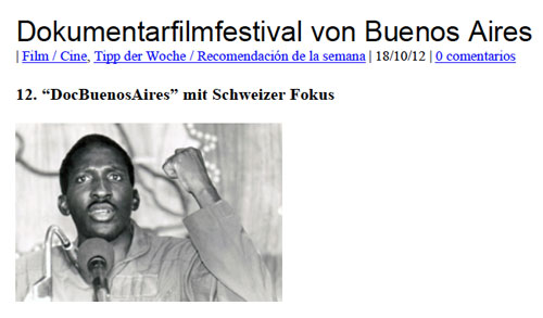 Dokumentarfilmfestival von Buenos Aires Kunst in Argentinien, 10 octobre 2012