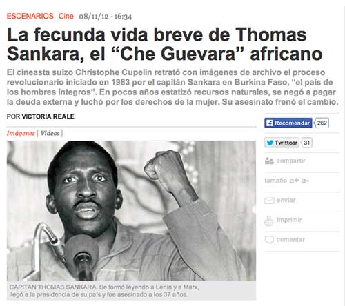 La fecunda vida breve de Thomas Sankara, el "Che Guevara" africano RevistaÑ, Victoria Reale, 8 de noviembre 2012