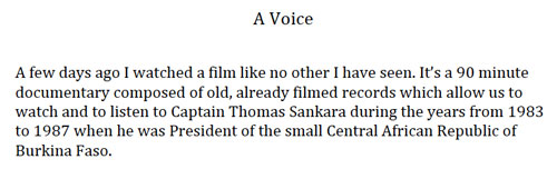 A Voice, John Berger, october 2015