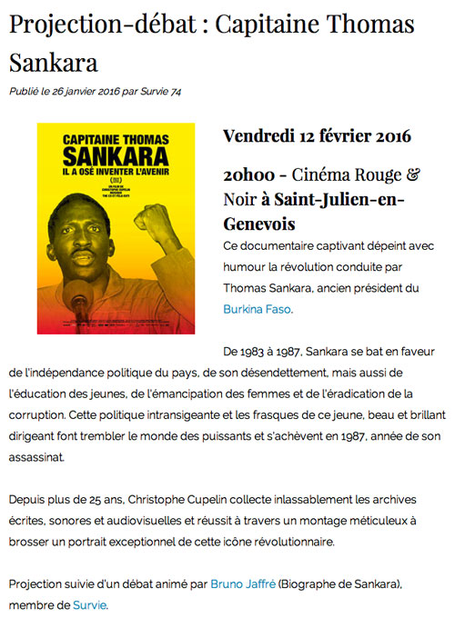 Projection-débat Cinéma Rouge & Noir, Saint-Julien-en-Genevois, France, 12 février 2016
