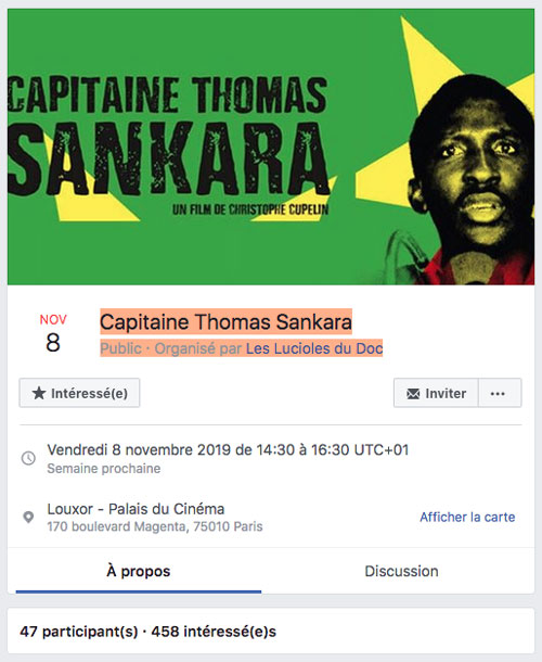 Projection & Débat Louxor Palais du cinéma, Paris, France, 8 novembre 2019, 14h30 Organisé par Les Lucioles du Doc 